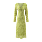 Summer Wind Women Long Sleeve V neck Printed Dress PullWind