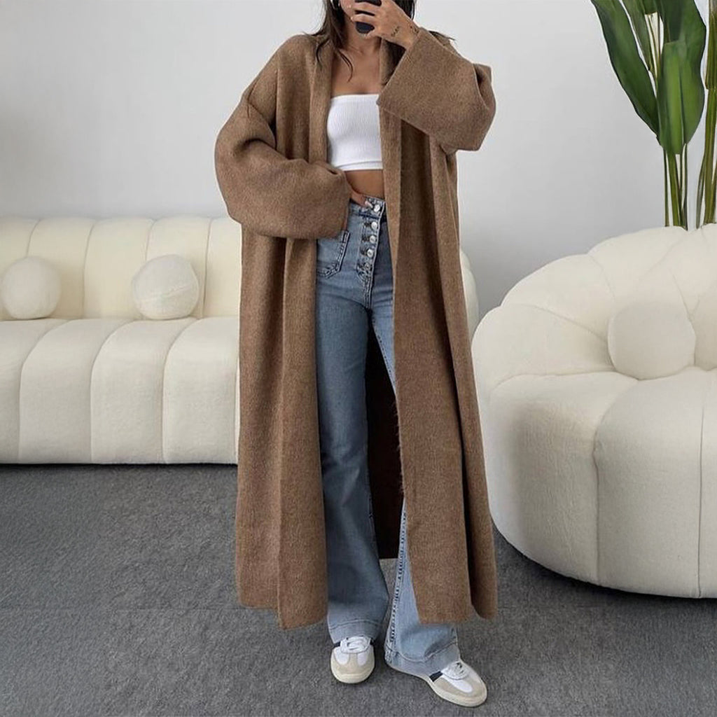 Manteau long en laine à manches longues, trench-coat, pulls, vêtements femme automne-hiver