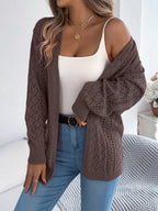 Gilet cardigan long à manches longues et découpes ajourées, style lanterne, pour femme, automne-hiver. Vêtements femme.