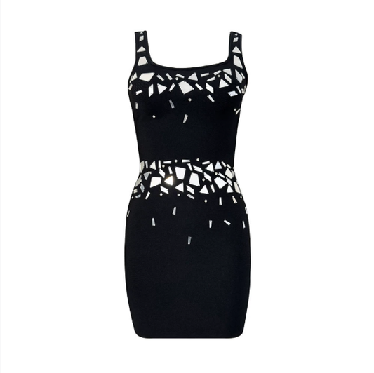 Robe de soirée courte sexy sans manches à strass, style bandage stretch, idéale pour les fêtes.
