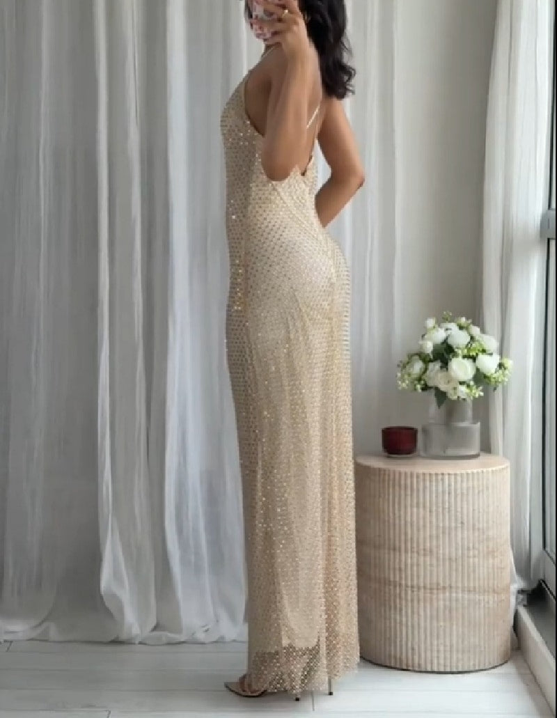 Women Clothing Bright Diamond Decoration Slim Slip Dress Sexy Feminine Dress JiaJia
