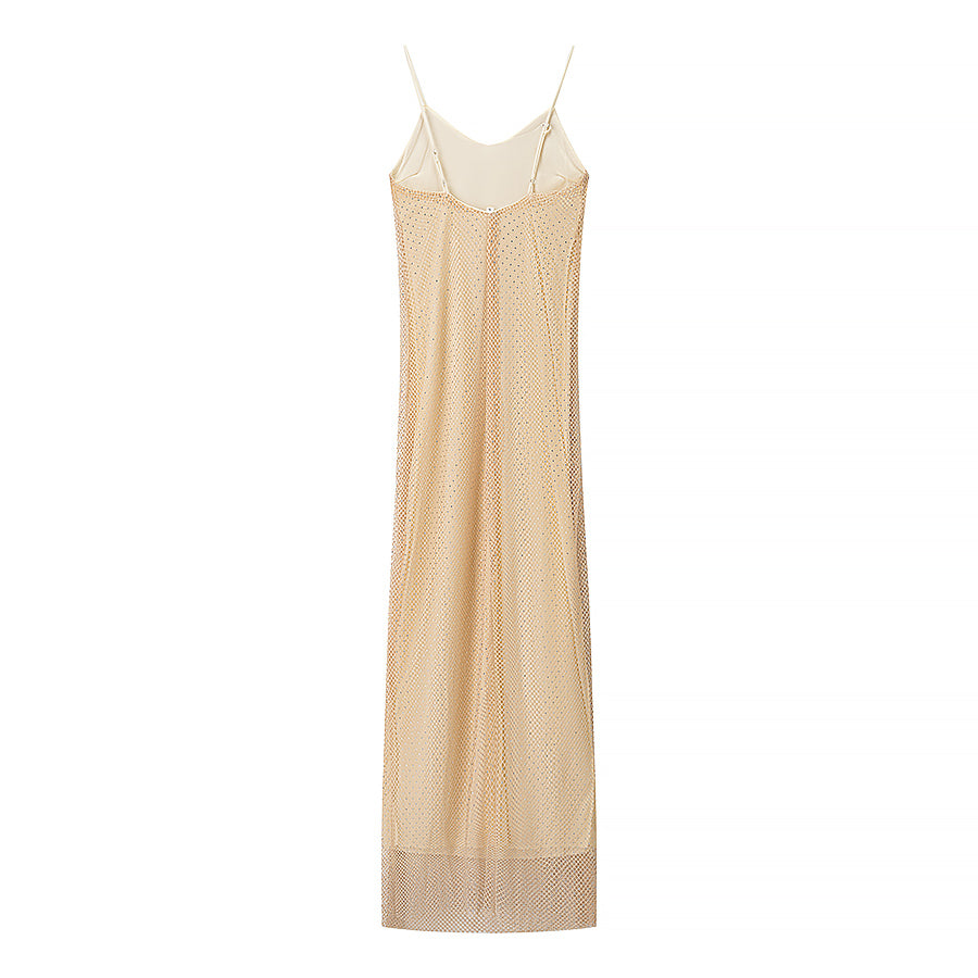 Women Clothing Bright Diamond Decoration Slim Slip Dress Sexy Feminine Dress JiaJia