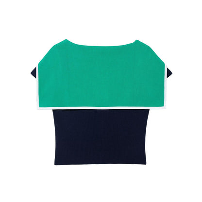 Colorblock Collared Slim Fit Short Knitted Top