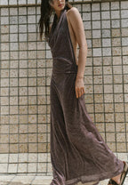 Vestido metalizado sin espalda de otoño para mujer