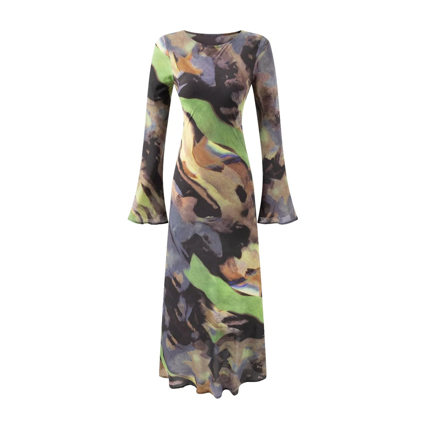 Vacation Casual round Neck Flared Sleeves Printed Dress Women