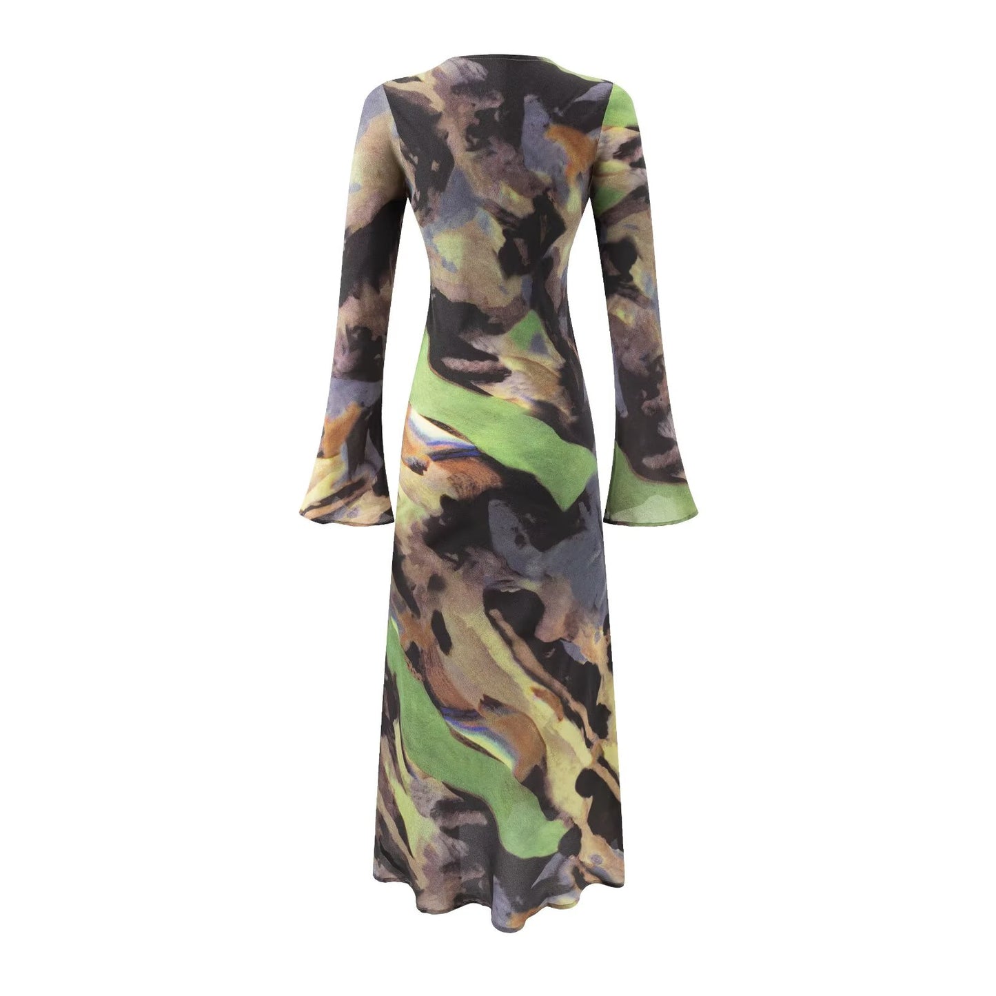 Vacation Casual round Neck Flared Sleeves Printed Dress Women