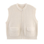 Pull cardigan zippé à col rond et poches, en maille épaisse, idéal pour l'automne.