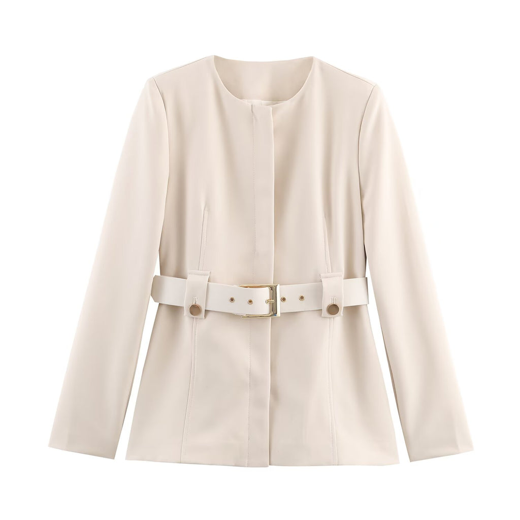 Women Clothing Fashionable Slim Fit Belt Blazer Bell Bottom Pants Sets SenDa