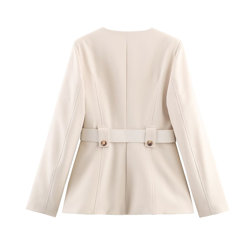Women Clothing Fashionable Slim Fit Belt Blazer Bell Bottom Pants Sets SenDa