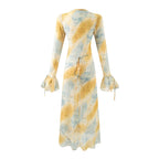 Vestido estampado de longitud media con cuello en V para mujer de otoño