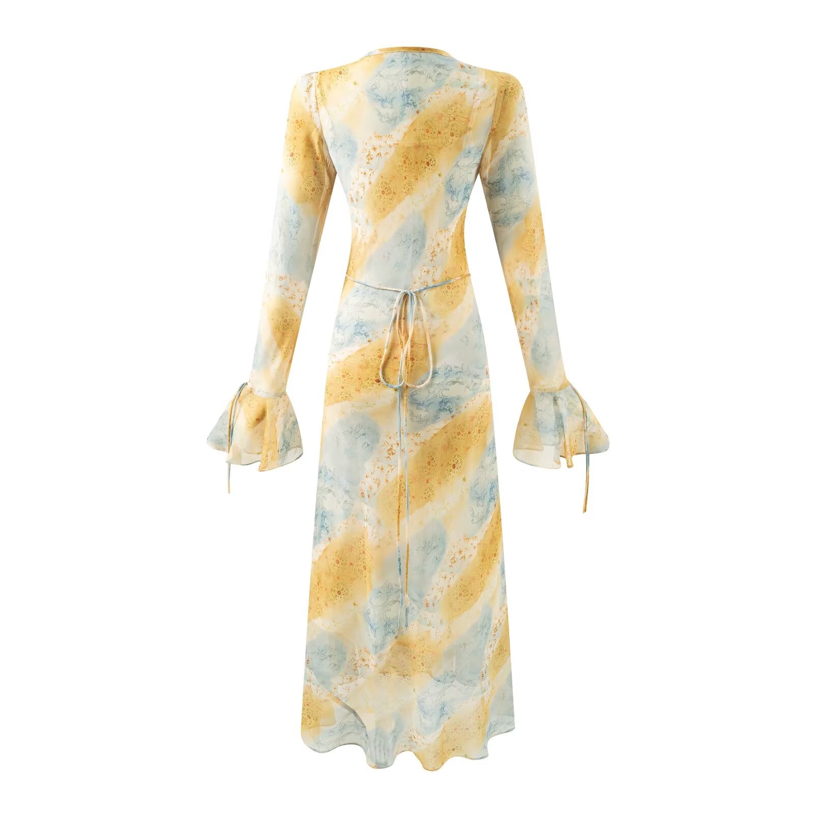 Vestido estampado de longitud media con cuello en V para mujer de otoño