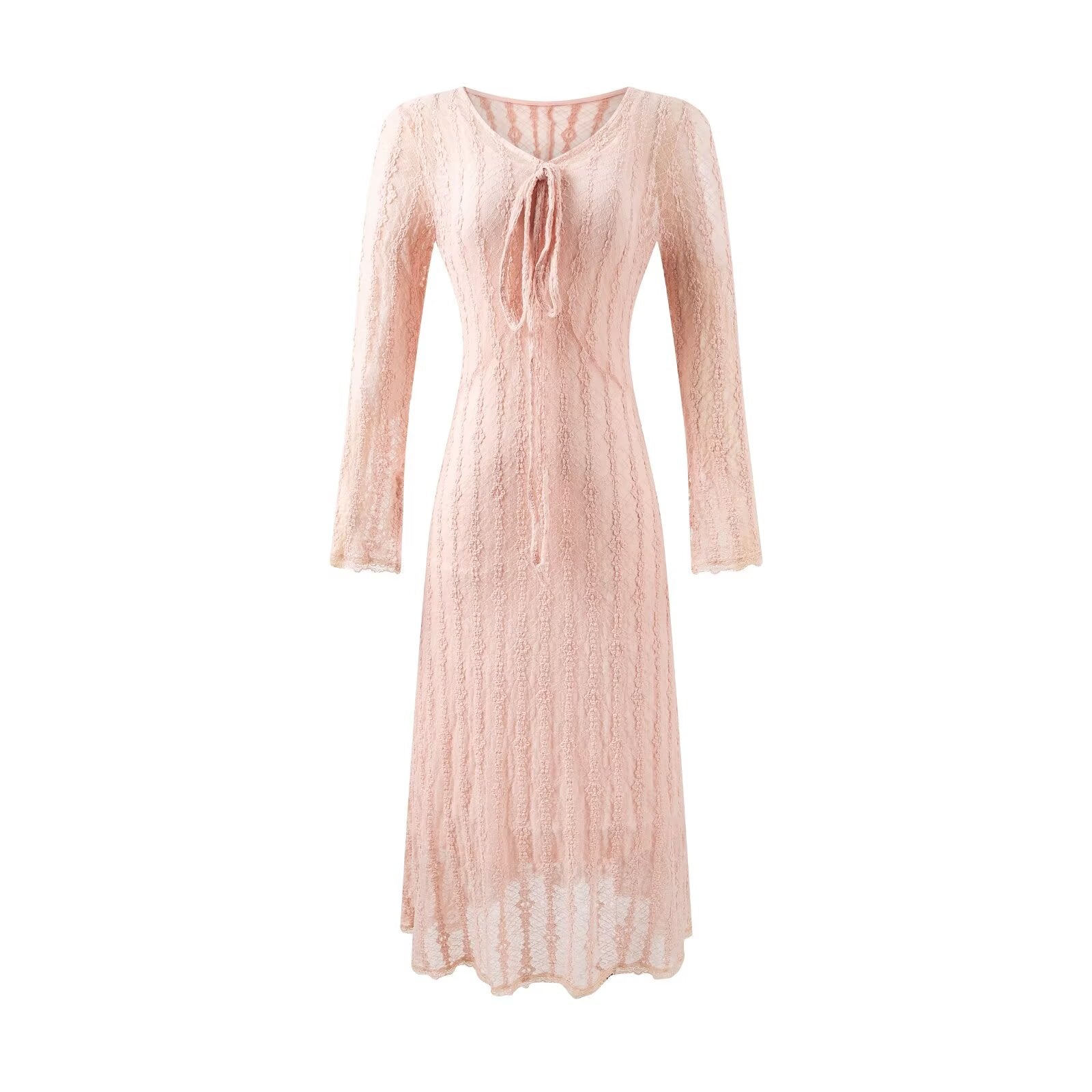 Vestido elegante de otoño con manga larga y rejilla de jacquard