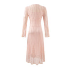 Sweet Jacquard Grid Chic Long Sleeve Dress Autumn Elegant Slim Midi Dress