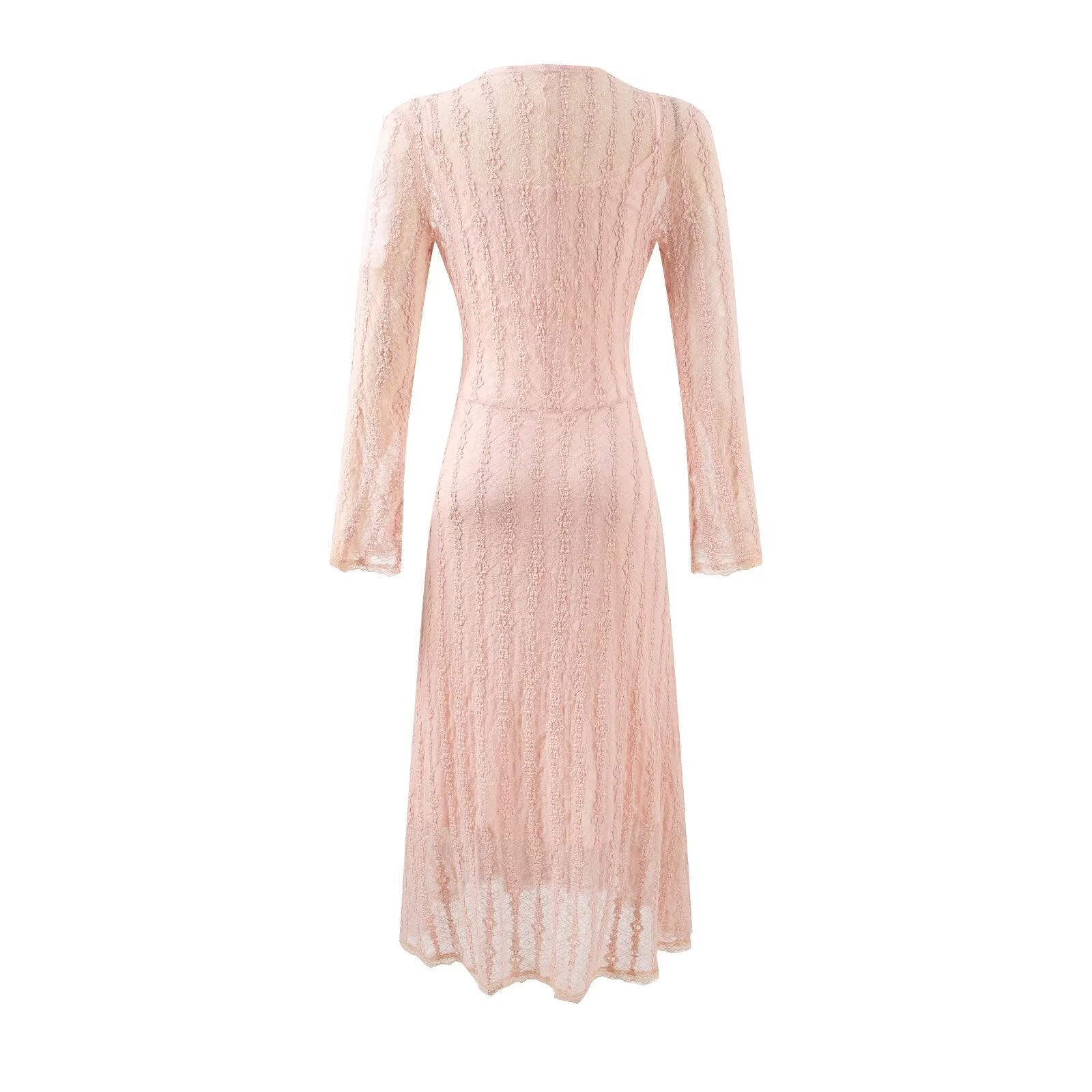 Vestido elegante de otoño con manga larga y rejilla de jacquard