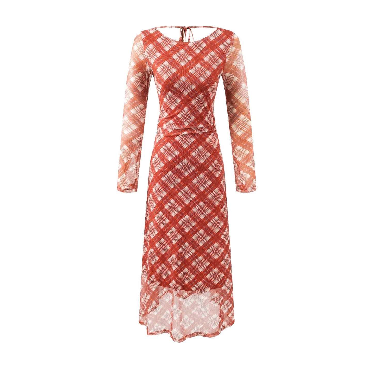 Casual Waist Controlled Sexy Backless Lace up Plaid Dress Women