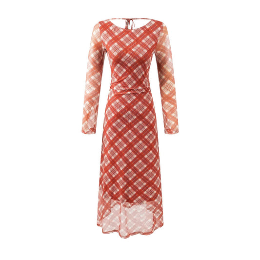 Casual Waist Controlled Sexy Backless Lace up Plaid Dress Women