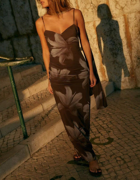 Women Clothing Printed Slim Figure Flattering Side Slit Dress