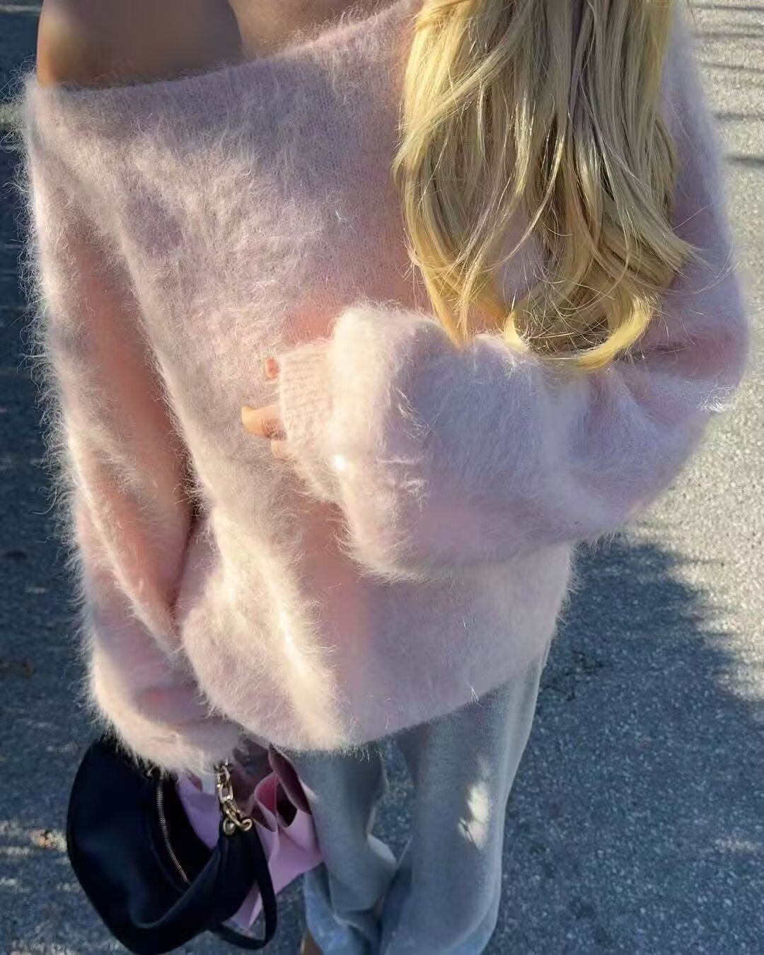 Suéter holgado de manga larga suave para mujer