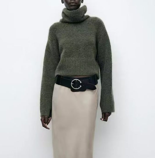 Women Clothing Winter Long Sleeve Stand Collar Basic Comfortable All Matching Sweater