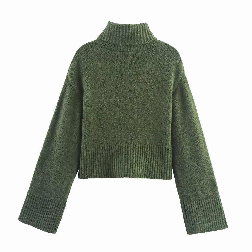 Suéter básico de invierno para mujer, de manga larga y cuello alto, cómodo y a juego.