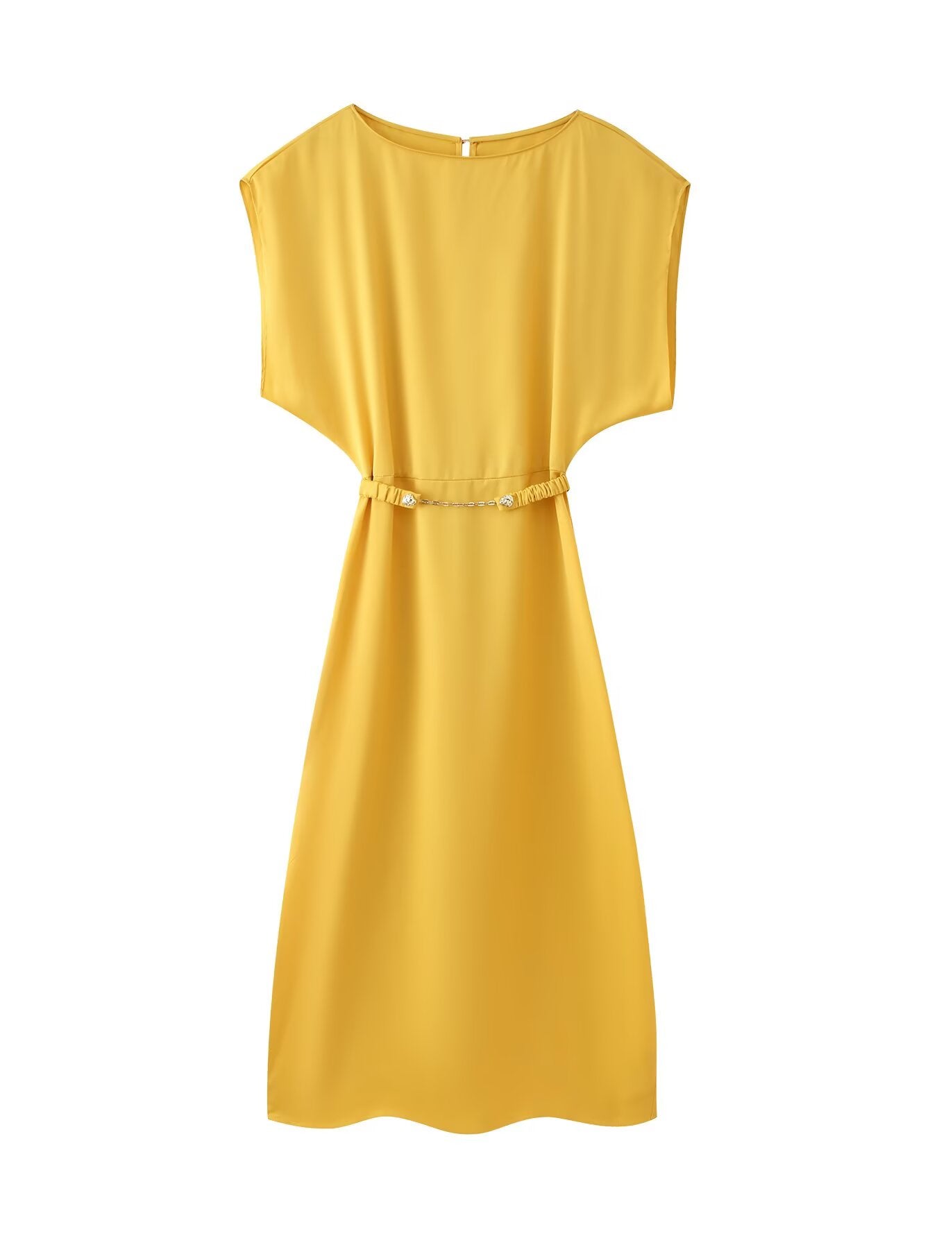 Autumn Women Clothing with Belt Silk Satin Texture Midi Dress for Women CHEN