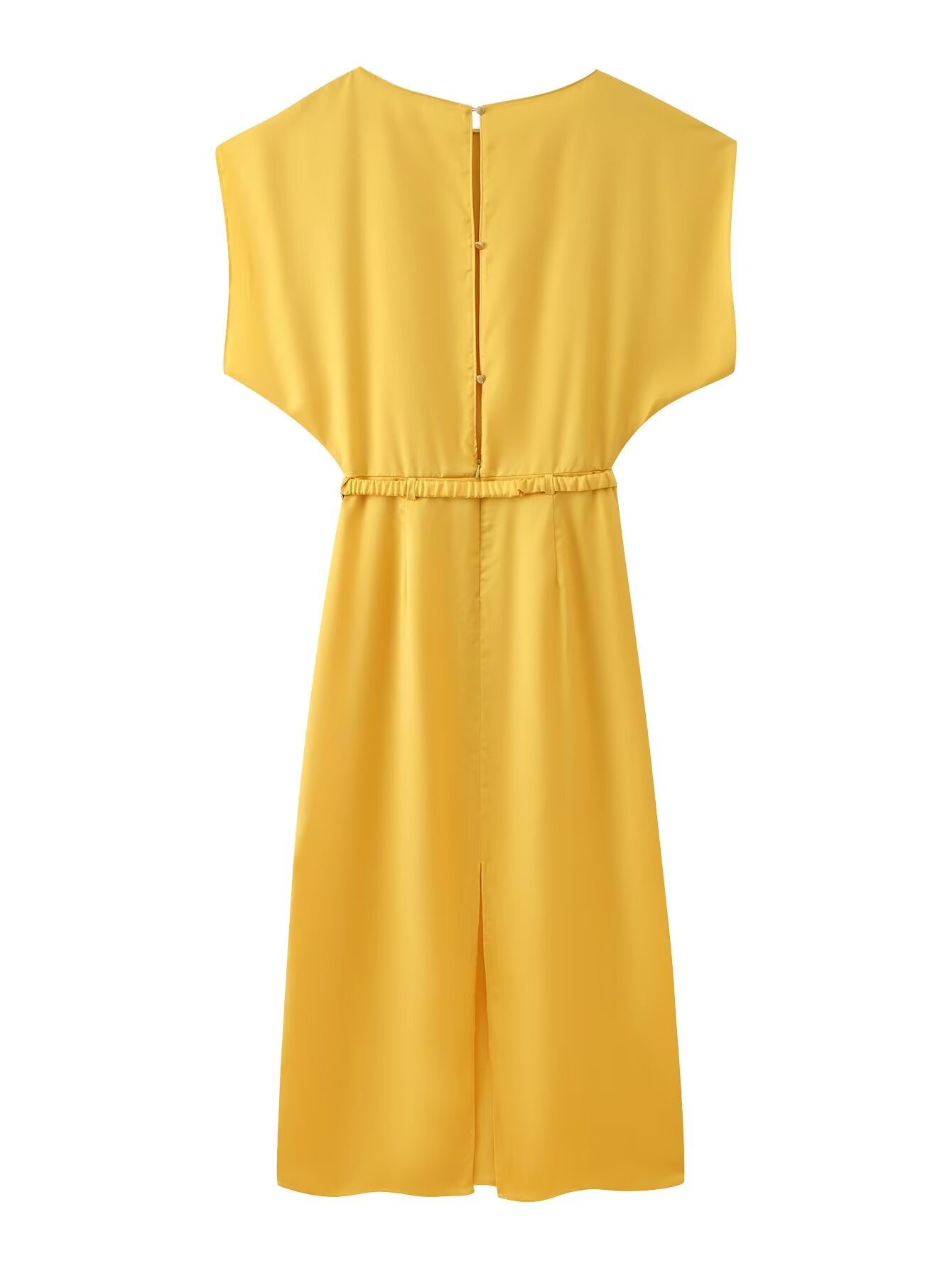 Autumn Women Clothing with Belt Silk Satin Texture Midi Dress for Women CHEN