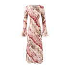Vintage Printed Chic Flared Long Sleeve Vacation Dress round Neck Maxi Dress