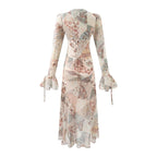 Summer Women Long Sleeved V neck Printed Dress Women