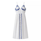Women Clothing Fall Vacation Embroidered Strap Mid Length Dress