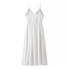 Women Clothing Fall Vacation Embroidered Strap Mid Length Dress
