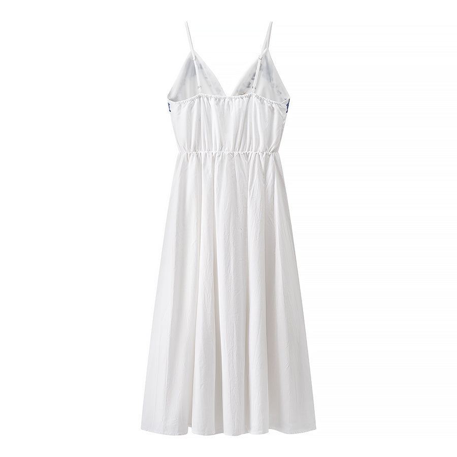 Vestido de mujer con tirantes bordados y largo medio para vacaciones de otoño