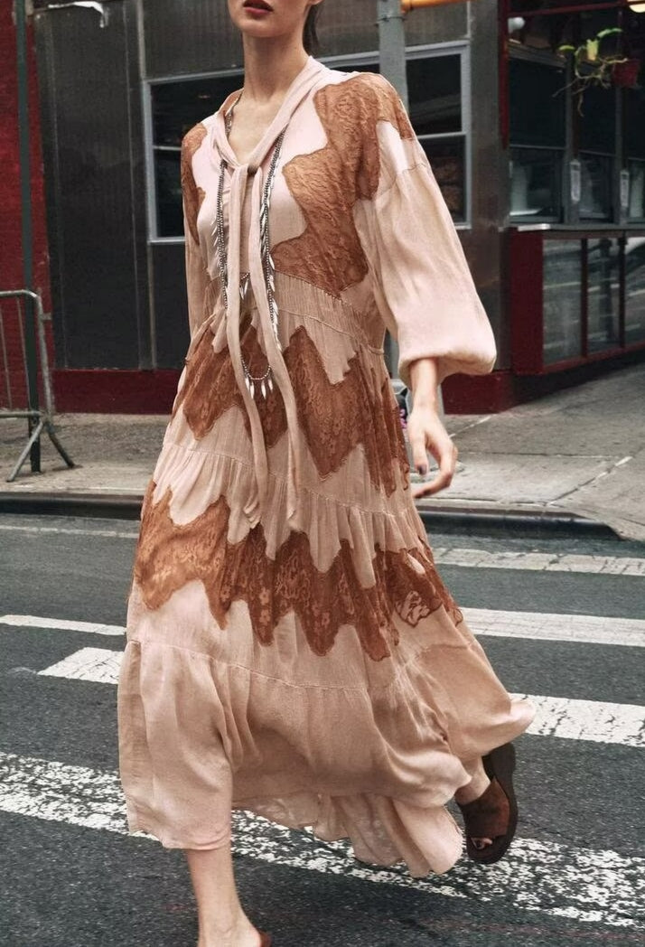 Dress Autumn Graceful Bow Stitching Lace Dress