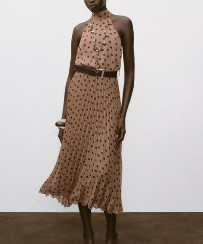 Dress Polka Dot Belt Midi Skirt Elegant Women Clothing