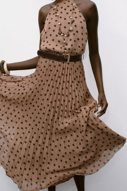 Dress Polka Dot Belt Midi Skirt Elegant Women Clothing
