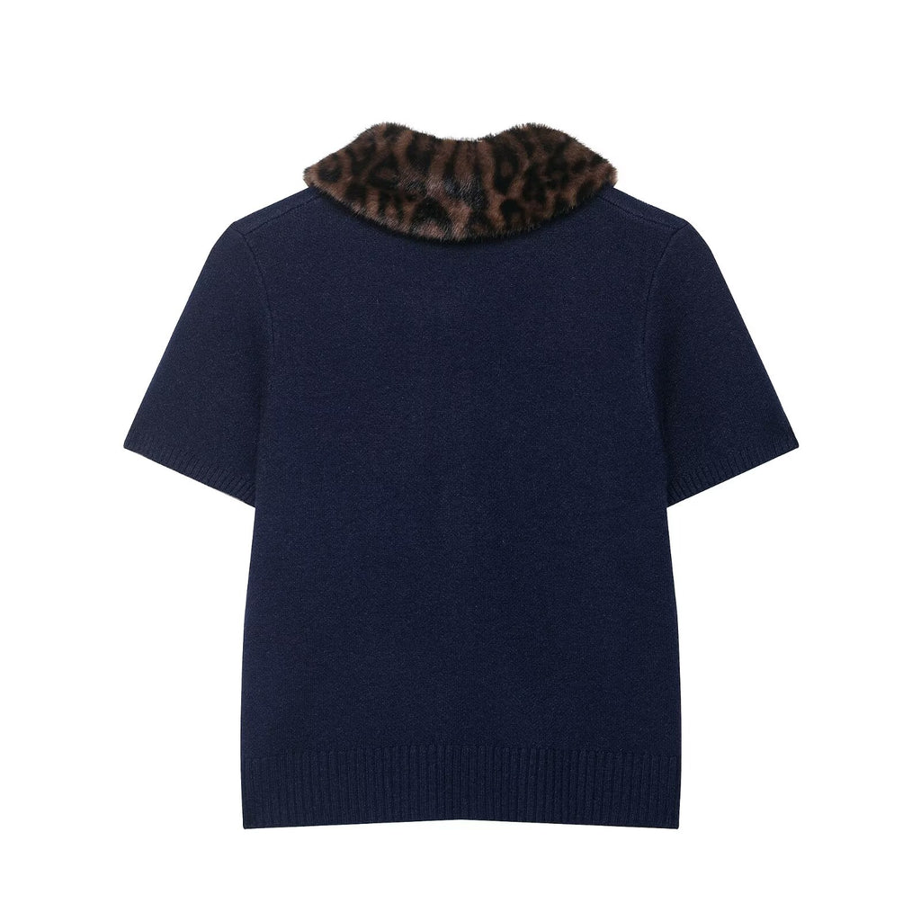 Abrigo de punto con escote y estampado animal para mujer