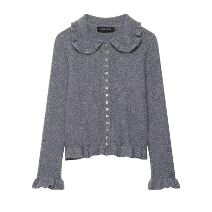 Early Autumn Women Clothing Commuting Solid Color Laminated Decoration Knitwear Coat
