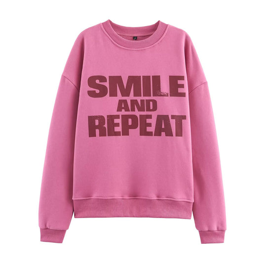 Women Clothing Autumn Winter Casual All Match round Neck Loose Printed Sweatshirts