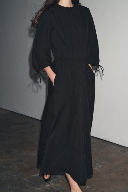 Women Pleated Poplin Dress