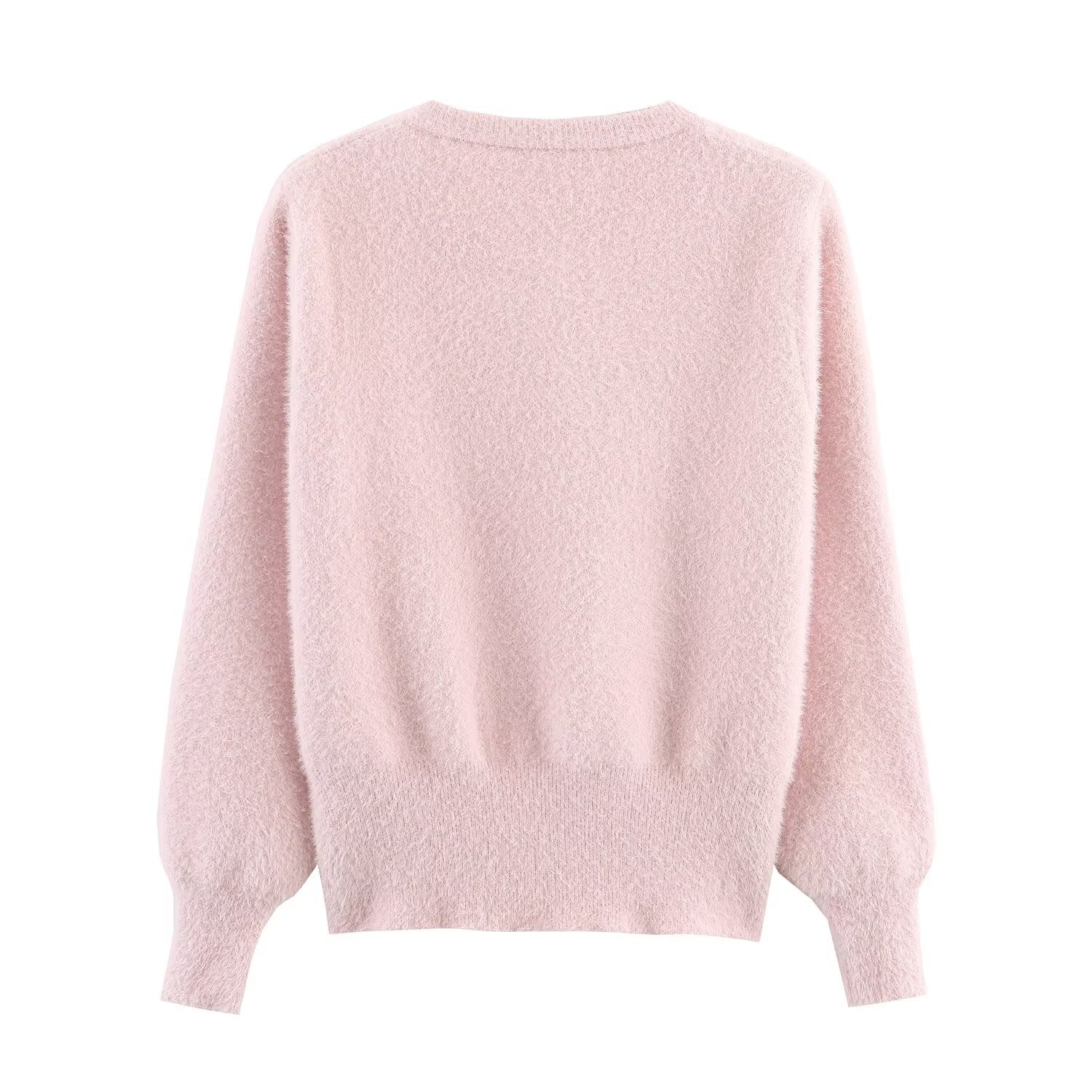 Cárdigan de punto de imitación de visón con estampado floral tridimensional de lana con cuentas, estilo clásico francés chic para mujer