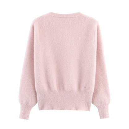 Women Clothing French Classic Chic Beaded Wool Three Dimensional Floral Knitted Imitation Mink Cardigan Coat