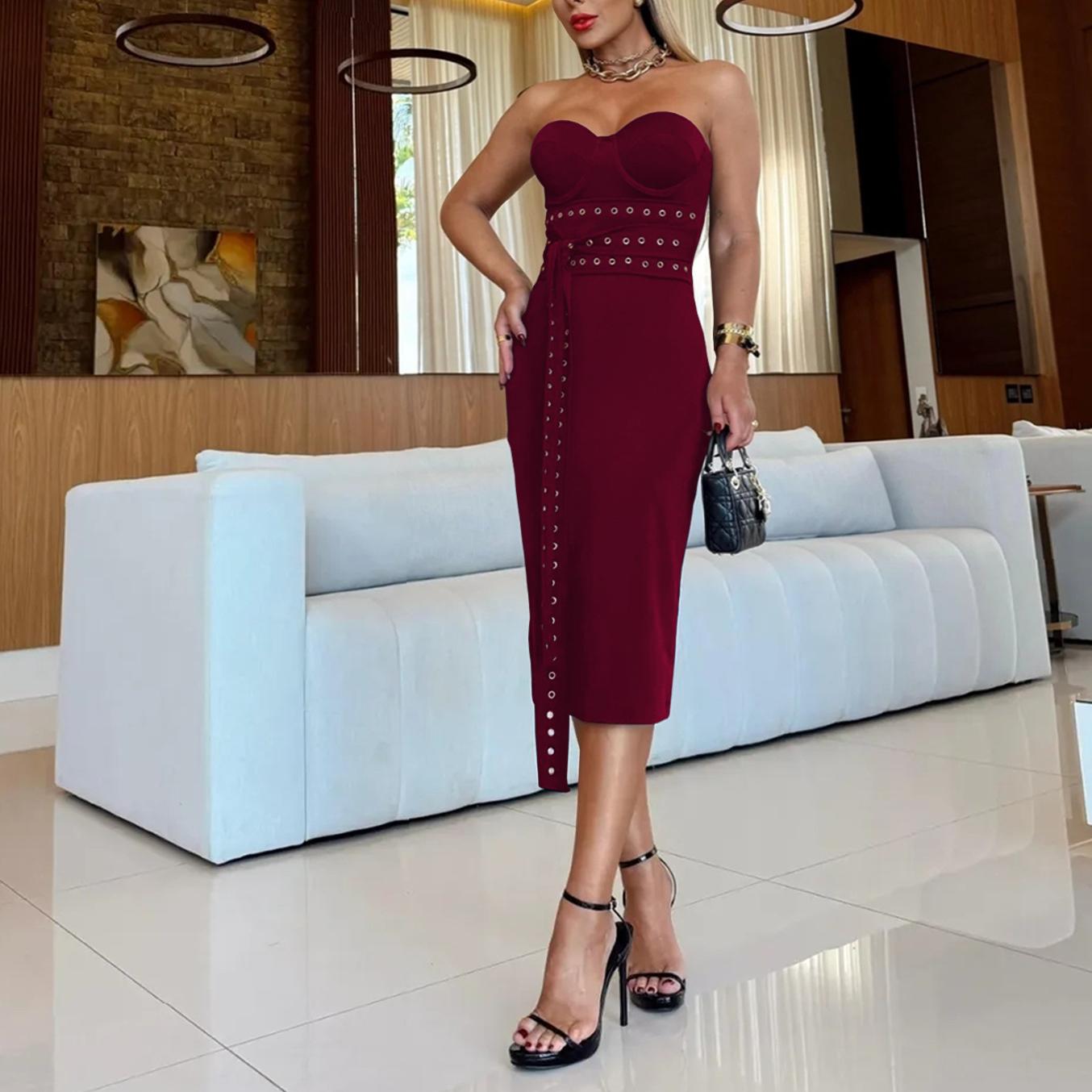 Vestido ajustado con tirantes finos y top de tubo sexy para mujer
