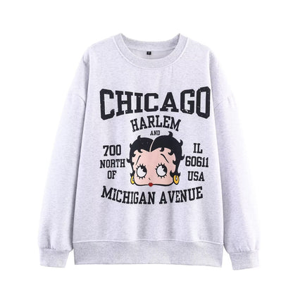 Women Clothing Autumn Loose Casual Vibrant Cartoon Print Sweatshirt