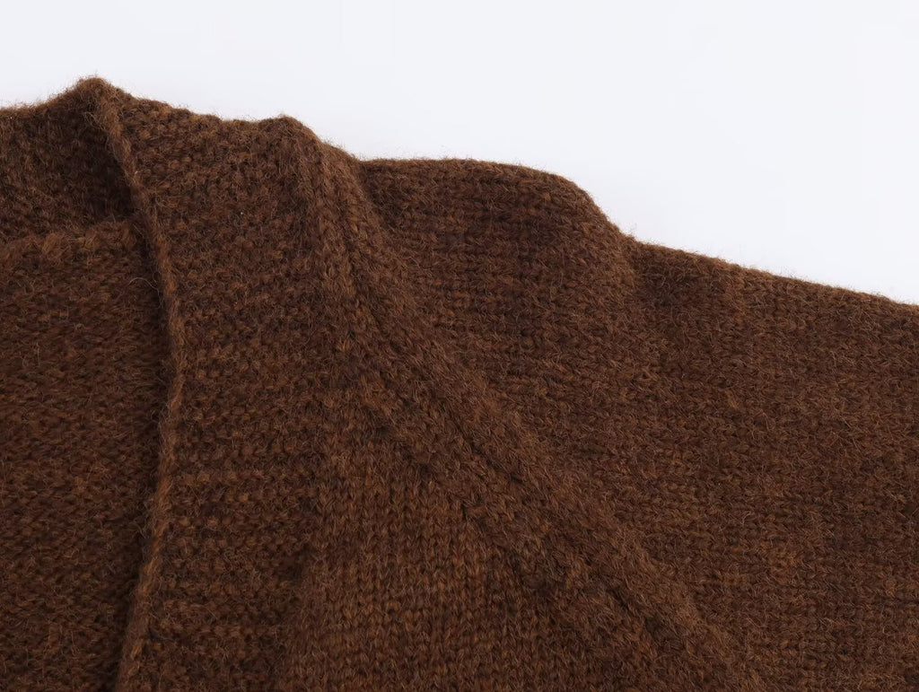 Pull-over rétro à col V décontracté pour femme, automne-hiver, coupe ample, mi-long, en maille gluante douce.