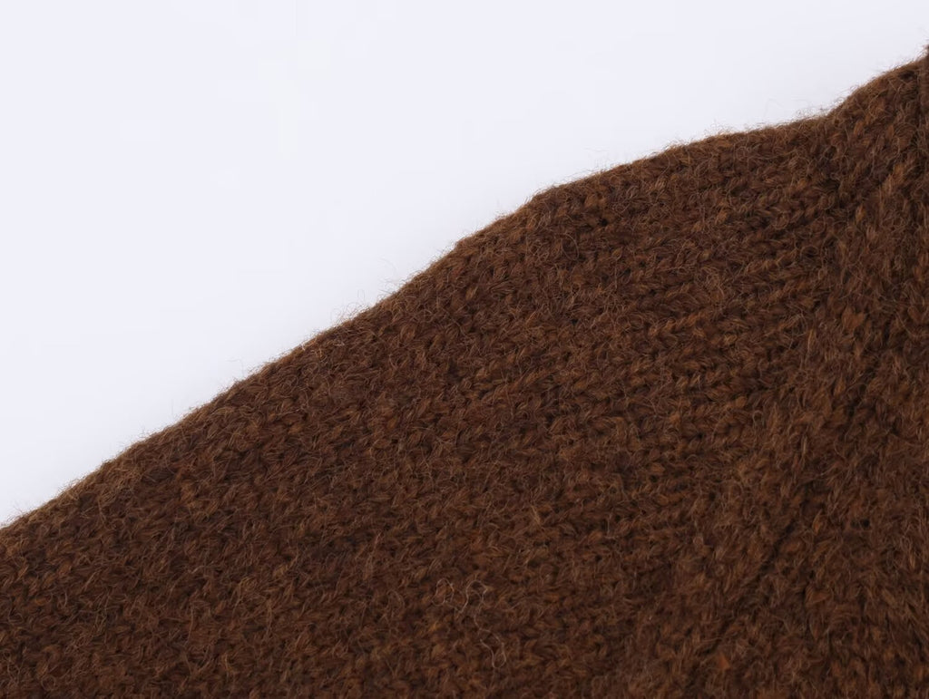 Pull-over rétro à col V décontracté pour femme, automne-hiver, coupe ample, mi-long, en maille gluante douce.