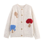 Gilet en maille à motif champignons et boutons mignons, coupe ample, style niche, vêtement d'extérieur