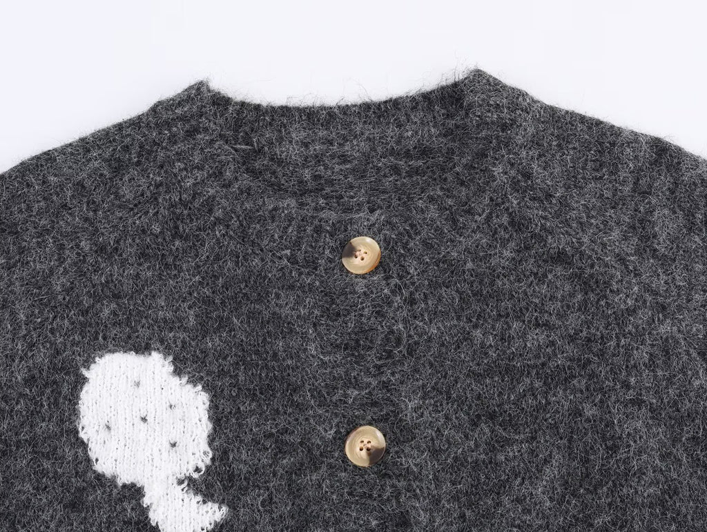 Gilet en maille à motif champignons et boutons mignons, coupe ample, style niche, vêtement d'extérieur