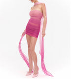 Vestido de fiesta con degradado rosa, plisado, ajustado, con cinta, tubo, elástico, envolvente, sexy, para mujer