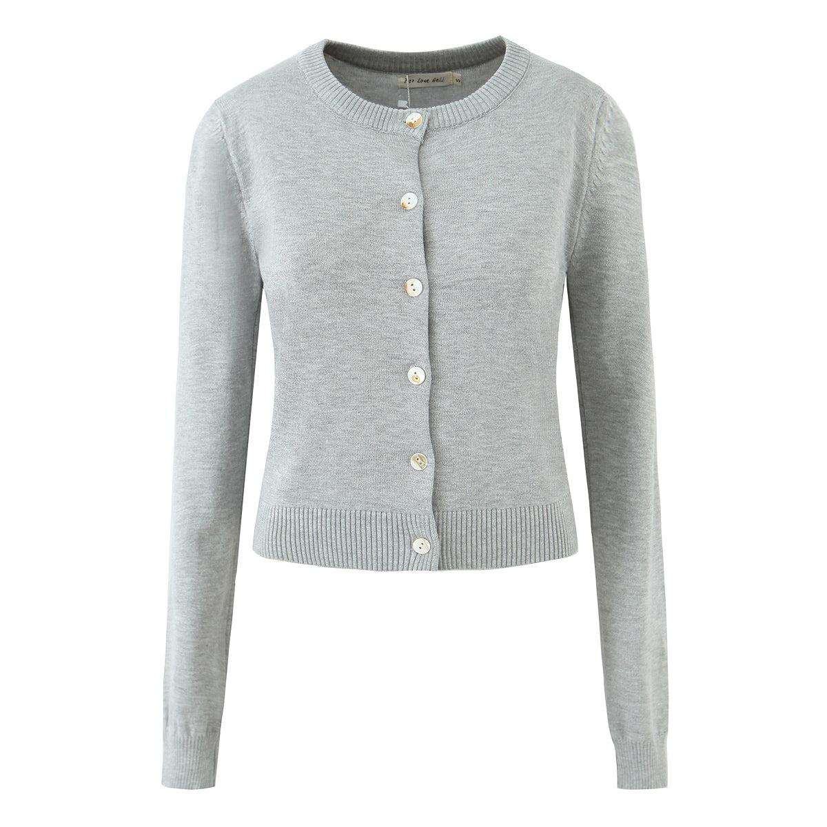 Sweet round Neck Chic Single Breasted Long Sleeve Knitted Cardigan Solid Color Short Top TinkleBell