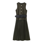 Women Clothing Autumn Lightly Mature with Belt Stitching Ruffle Midi Dress JOUNJ