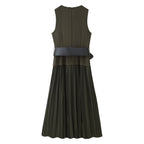 Women Clothing Autumn Lightly Mature with Belt Stitching Ruffle Midi Dress JOUNJ
